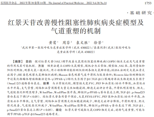 红景天苷改善慢性阻塞性肺疾病炎症模型及气道重塑的机制