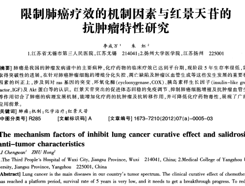 限制肺癌疗效的机制因素与红景天苷的抗肿瘤特性研究